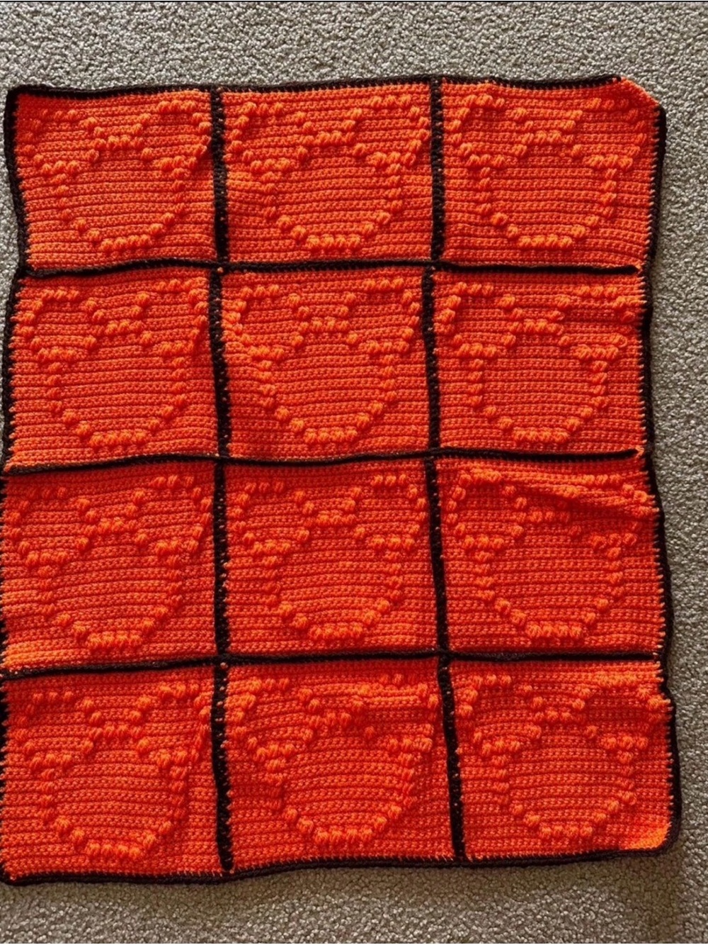 Handmade Crocheted Heart Square Blanket